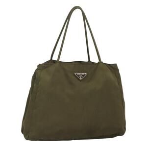 PRADA Hand Bag Nylon Khaki Silver